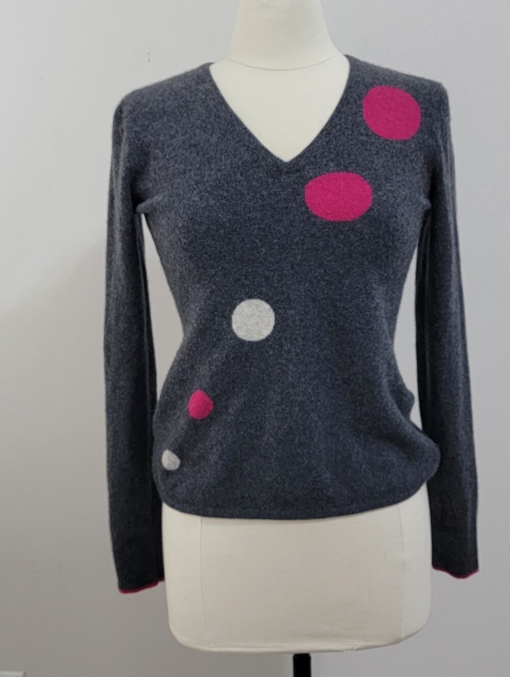 LAUREN HANSEN Women's 100% Cashmere Pullover Sweater Short Sleeve Polka Dot M